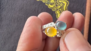 格安イエロー＆ブルー翡翠ペアルース　キセキのチョイス