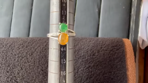 格安イエロー＆ろうかん翡翠ペアルースファッションリング　No.２