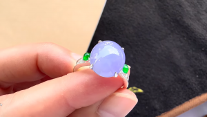 ラベンダー＆ろうかん翡翠ペアルースリング　エポ